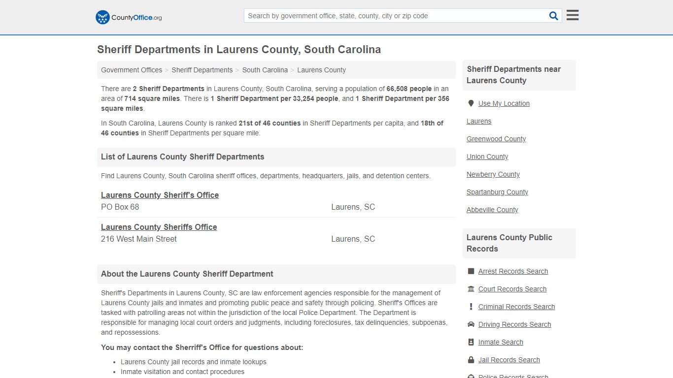 Sheriff Departments - Laurens County, SC (Arrests, Jails ...